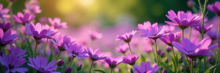 Fototapeta premium Masses of bright purple flowers swaying in the breeze, wildflowers, gardenbloomers,