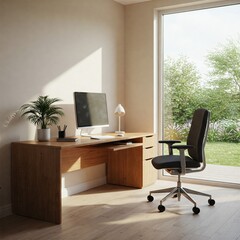 Comfortable office chair near table with modern computer