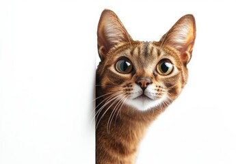 Obraz premium Curious Cat Peeking from a White Background, Captivating Expressions and Playful Attitude, Perfect for Animal Lovers and Pet Enthusiasts
