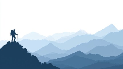 Hiking adventure in mountainous landscapes nature serene environments wide-angle viewpoint exploration concept