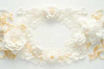 Pastel Cream Rococo Background With Delicate Floral Details and Gold Scroll Patterns for Minimalist Design