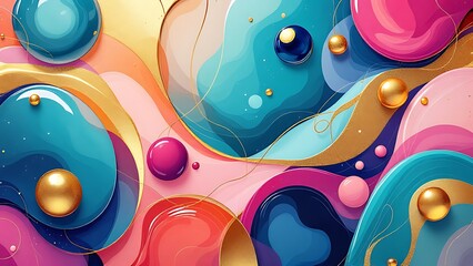 Obraz premium A mesmerizing abstract image featuring vibrant, swirling colors of gold, pink, and turquoise, creating a fluid and dynamic pattern that evokes a sense of movement and depth.