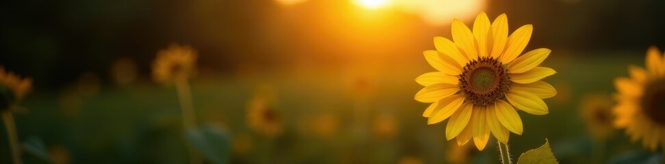 Fototapeta premium A single golden sunflower rising from the shadows, background, sunflower, glow