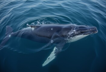 Naklejka premium Breathtaking whale swimming near the surface of the clear blue ocean showcasing the grace and majesty of marine life in its natural habitat