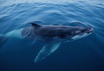 Fototapeta premium Breathtaking whale swimming near the surface of the clear blue ocean showcasing the grace and majesty of marine life in its natural habitat