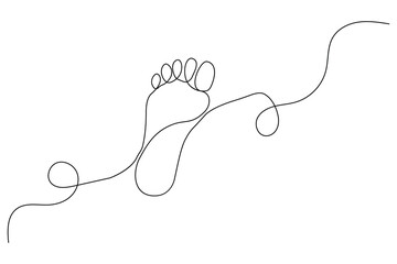 
Foot sole continuous one line drawing of isolated outline vector art illustration,Footprint and bare foot in one continuous line drawing.