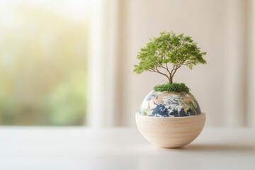 Glowing Earth Globe With Tree on Hands Symbolizing Sustainability and Care for the Environment
