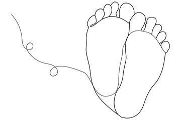 
Foot sole continuous one line drawing of isolated outline vector art illustration,Footprint and bare foot in one continuous line drawing.