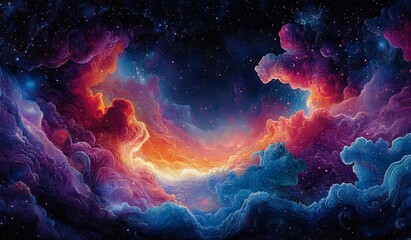 Cosmic Dreamscape: A Celestial Tapestry of Vivid Nebulae and Starry Skies