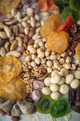 mix of seed nuts and dried fruits on the table