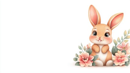 Fototapeta premium Happy Easter tradition. Cute rabbit surrounded by flowers, perfect for spring-themed designs.