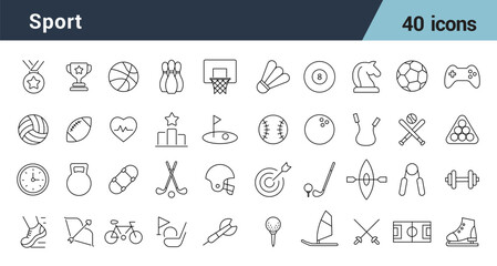 Sport Line Editable Icons set. Includes Sports, football, basketball, trophy, competition, medal, gym, volleyball, Solid, vector illustration. 