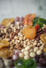 mix of seed nuts and dried fruits on the table