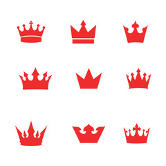 crown icon collection in red vector, royal crown set silhouette design