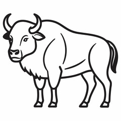 Simple a Bison line art vector white background