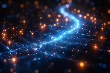 Abstract Digital Landscape: Glowing Network and Energy Flow