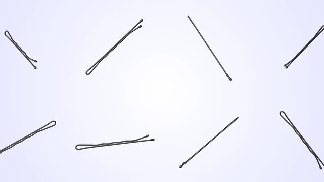 Hair Clips Falling on a Light Blue Background. Hair Clips 3D Animation. 4K