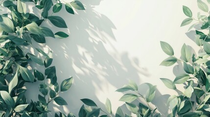 Serene Greenery: Sunlight Dappled Leaves on a White Background