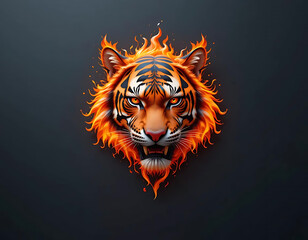 Obraz premium Fiery Tiger Head Digital Art Wallpaper Background