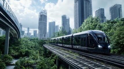 Naklejka premium Urban transport innovation economic windfall development in a green city landscape futuristic views of sustainable growth