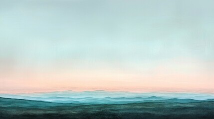 Obraz premium Serene Mountain Panorama at Dawn: A Breathtaking View of Rolling Hills Under a Pastel Sky