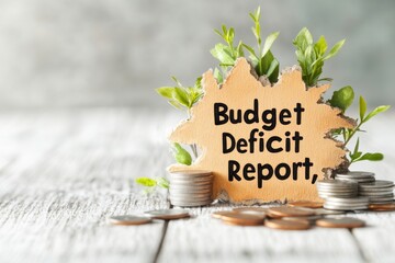A delicate watercolor illustration of a torn financial document labeled "Budget Deficit Report," blending warm and cool tones