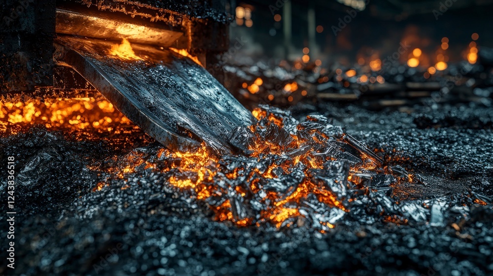 Poster melting metal process industrial foundry high-temperature content dynamic environment close-up view 