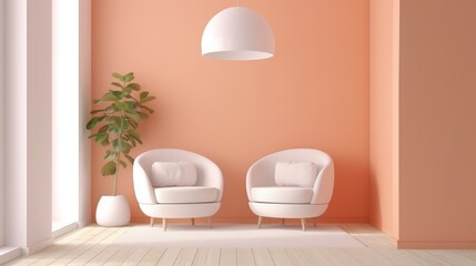 Cozy Living Room with Peach Fuzz Walls and Minimalist Furniture, Contemporary Design Elements and Natural Light for Modern Homes