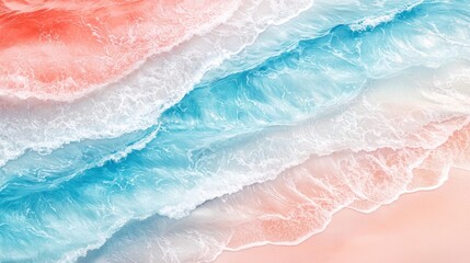 Fototapeta premium Heavenly Hues: An Aerial View of Serene Ocean Waves Crashing on a Pink Sandy Beach