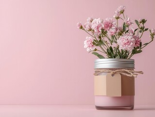 Naklejka premium Rose quartzinspired beauty jar with soft hues and a minimalist label, elegant skincare design