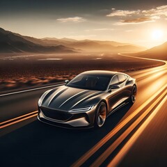 Sunset Drive Luxury on the Open Road, GENERATIVE AI	