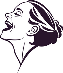Elegant Minimalist Line Art of a Laughing Woman in Black and White Vector Illustration with Expressive Joyful Emotion and Modern Aesthetic for Stylish Designs and Creative Digital Artwork