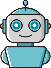 Obraz premium Cute Cartoon Robot with Smiling Face Artificial Intelligence Friendly Android Digital Illustration Futuristic Technology Sci-Fi Bot AI Concept Modern Automation Character Design