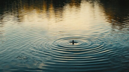 Serene Sunset Ripples: A Still Pond's Golden Hour Reflection