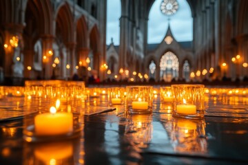 Fototapeta premium A gothic-style cathedral filled with ancient scrolls and candlelit historical texts
