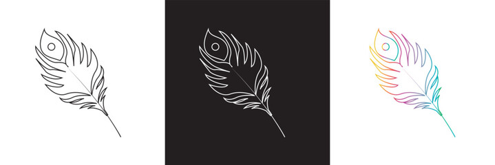 Peacock feather  Icon Symbol for Logo, Pictogram, App or Graphic Design Element.   isolated on white and black background. vector illustration. EPS 10
