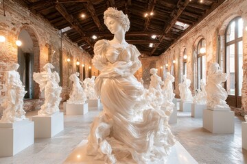 A grand hall filled with statues of legendary historical figures