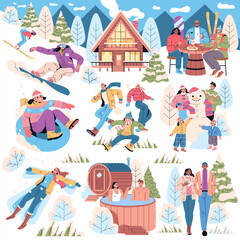 Winter Vacation. Flat Vector Illustration