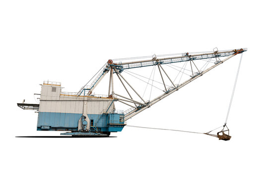 Walking excavator working at coal mine. Dragline Excavator Loads Soil, Clay. Work Walking Excavator In Open Pit. Working Heavy Machinery. Working on construction site