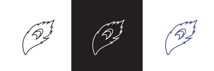 Peacock feather  Icon Symbol for Logo, Pictogram, App or Graphic Design Element.   isolated on white and black background. vector illustration. EPS 10