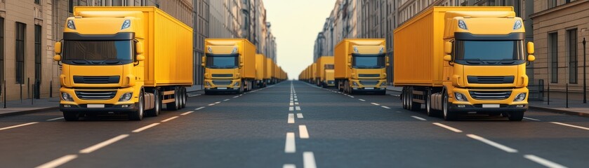 Heavyduty yellow trucks in motion, a glimpse into urban transportation and logistics