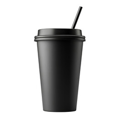 Black Coffee Cup with Straw on White Isolated on transparent background