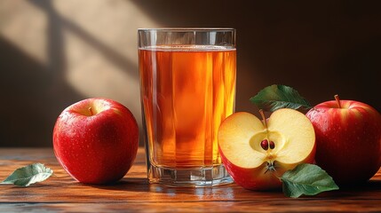 slice of red apple and glass of apple juice isolated on transparent background