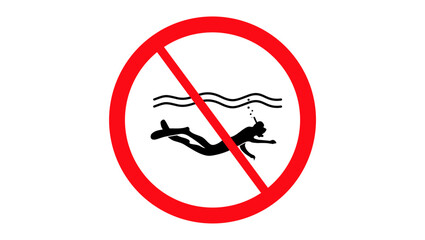 No Snorkeling Sign, Black and red Isolated Silhouette