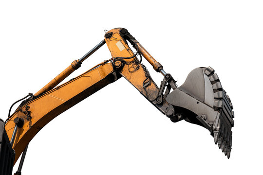 Large quarry dump excavator. Big yellow mining excavator at work site. Loading coal into body truck. Mining digger, mining machinery to loading rock. Production useful minerals