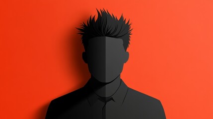 Stylish man with black haircut posing against a vibrant red wall backdrop