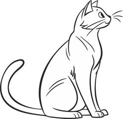 Minimalist Black and White Line Art Illustration of a Sitting Cat in Elegant Sketch Style for Coloring Pages and Digital Designs