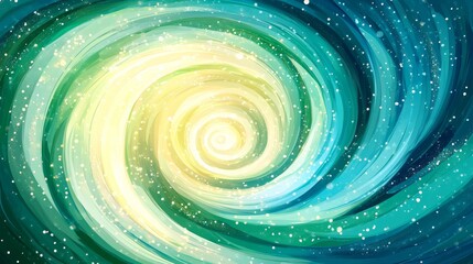 Abstract Swirling Light Wave in Jade and Cerulean Blue with Glitter Elements, Cosmic Energy Vortex