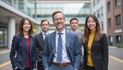 Obraz premium Business Team Portrait Outside Modern Office Building in City