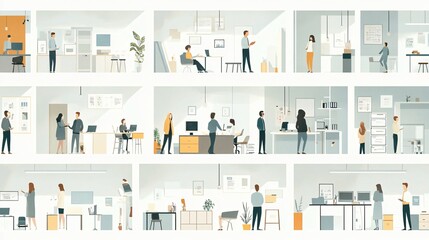 Diverse Group of Colleagues Interacting in Modern Office Environment, Promoting Teamwork, Collaboration, and Communication